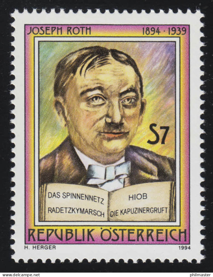 2137 100. Geburtstag Joseph Roth, Schriftsteller, 7 S, Postfrisch ** - Ongebruikt