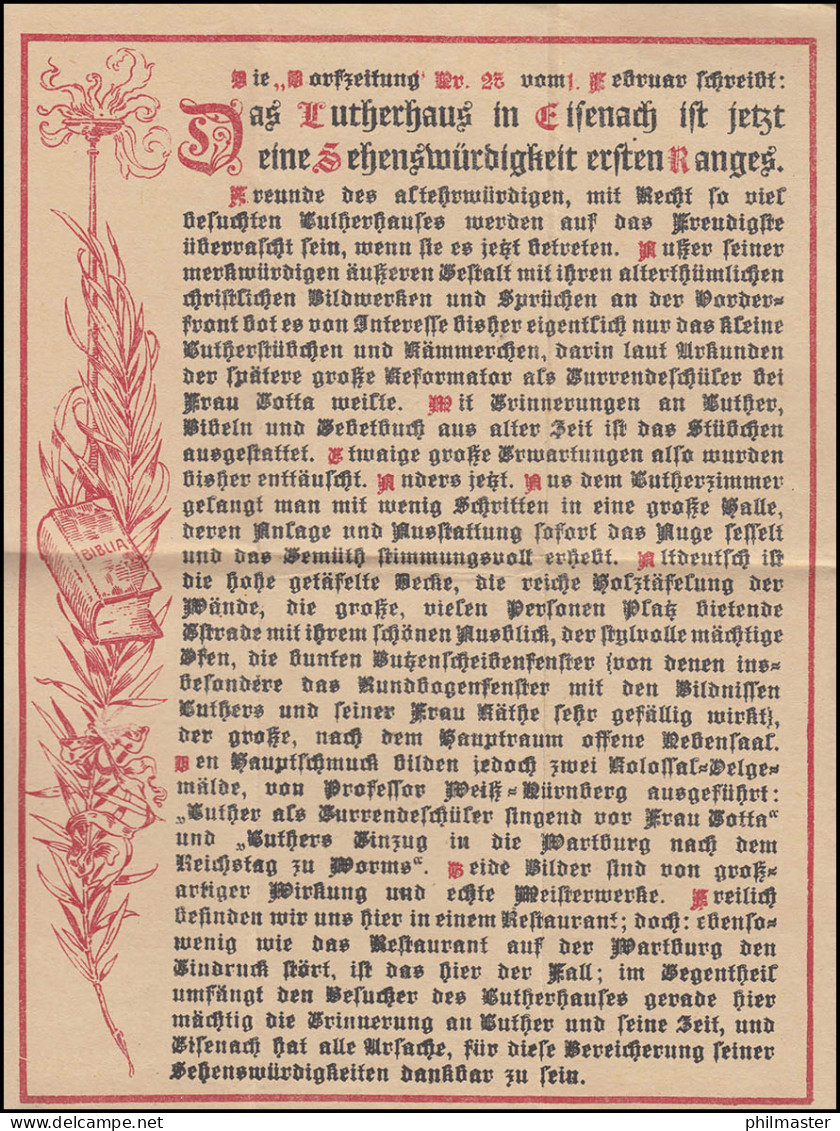 LUTHER Wohnstube Eisenach Stich Radierung Verlag A. Lucas Ungebraucht - Christentum