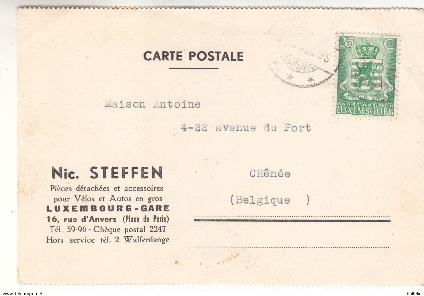 Luxembourg - Carte Postale De 1939 - Oblit Luxembourg - Exp Vers Chênée - Armoiries - - Cartas & Documentos