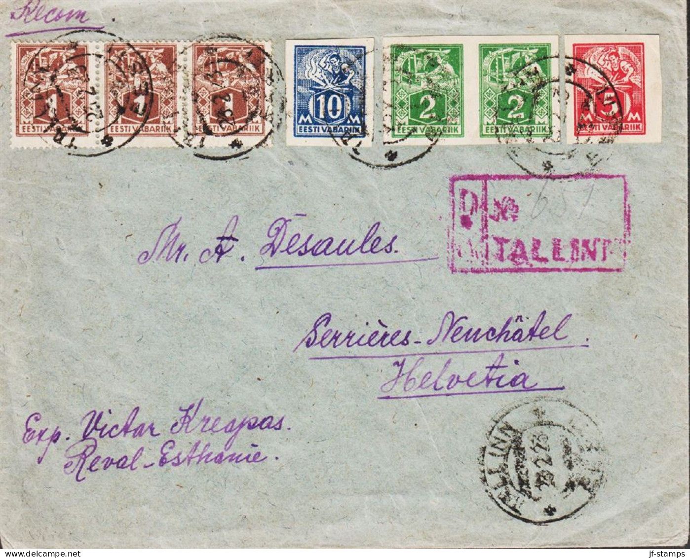 1923. EESTI VABARIIK. WEAVER AND SMITH. 5 Mk. + Pair 2 Mk + 10 Mk Imperforated. Together Wit... (Michel 37B+) - JF545421 - Estland