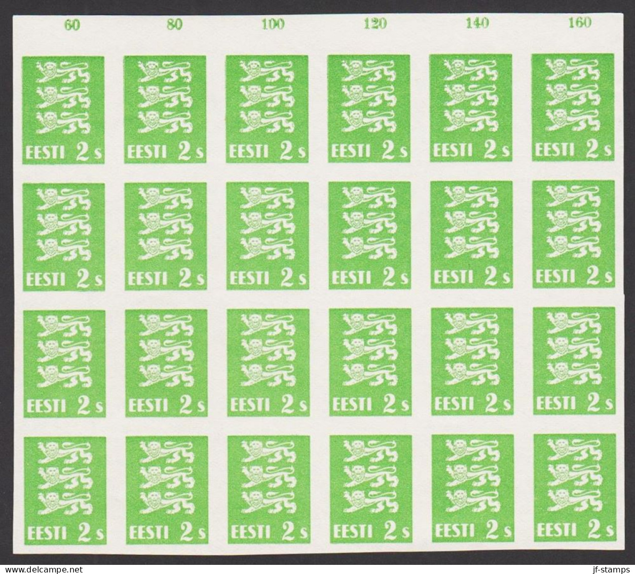 1928 COAT OF ARMS 2S. Green Without Net-overprint. 24-block PROOF. NEVER HINGED. (Michel 75   PROOF) - JF545428 - Estland