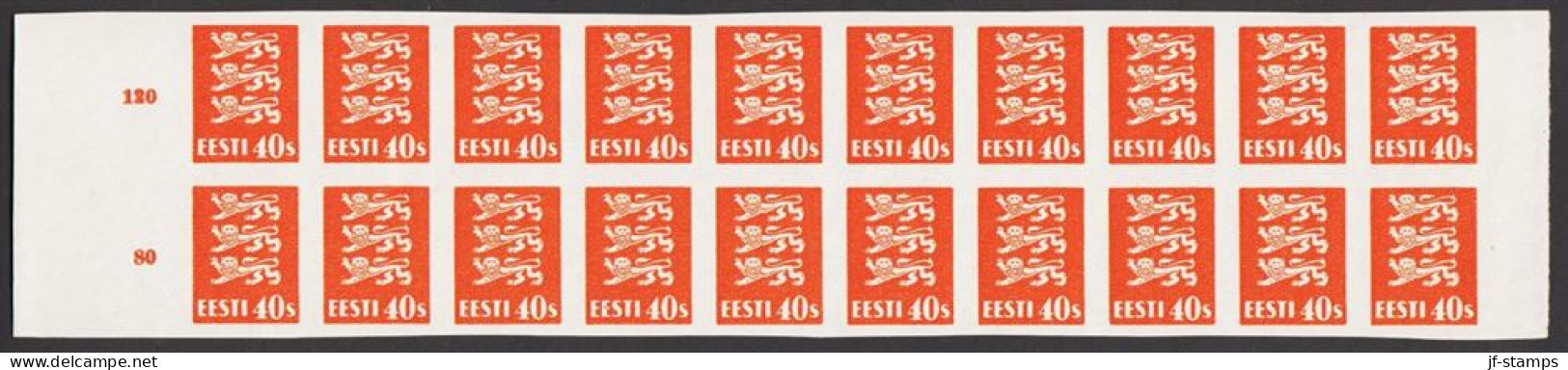 1928 COAT OF ARMS 40S. Red Orange Without Net-overprint. 20-block PROOF. NEVER HINGED. (Michel 84  PROOF) - JF545431 - Estland