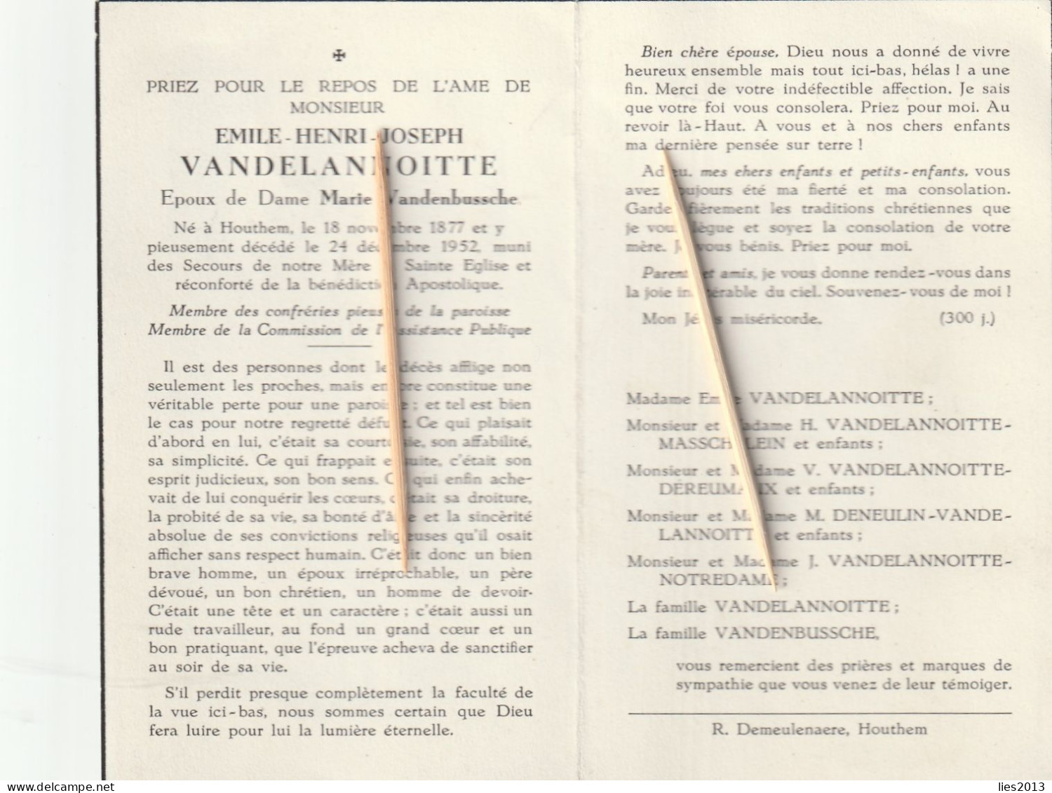 Houtem, Houthem, Emile Vandelannoite, Vandenbussche - Images Religieuses