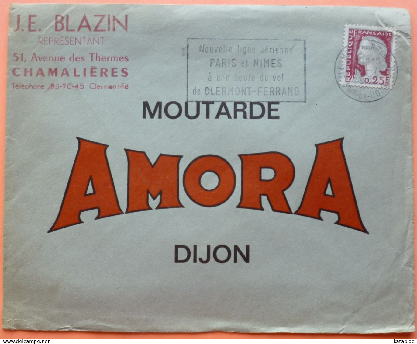 ENVELOPPE MOUTARDE AMORA ANNEES 1960 - CACHET REPRESENTANT CHAMALIERES - Werbung