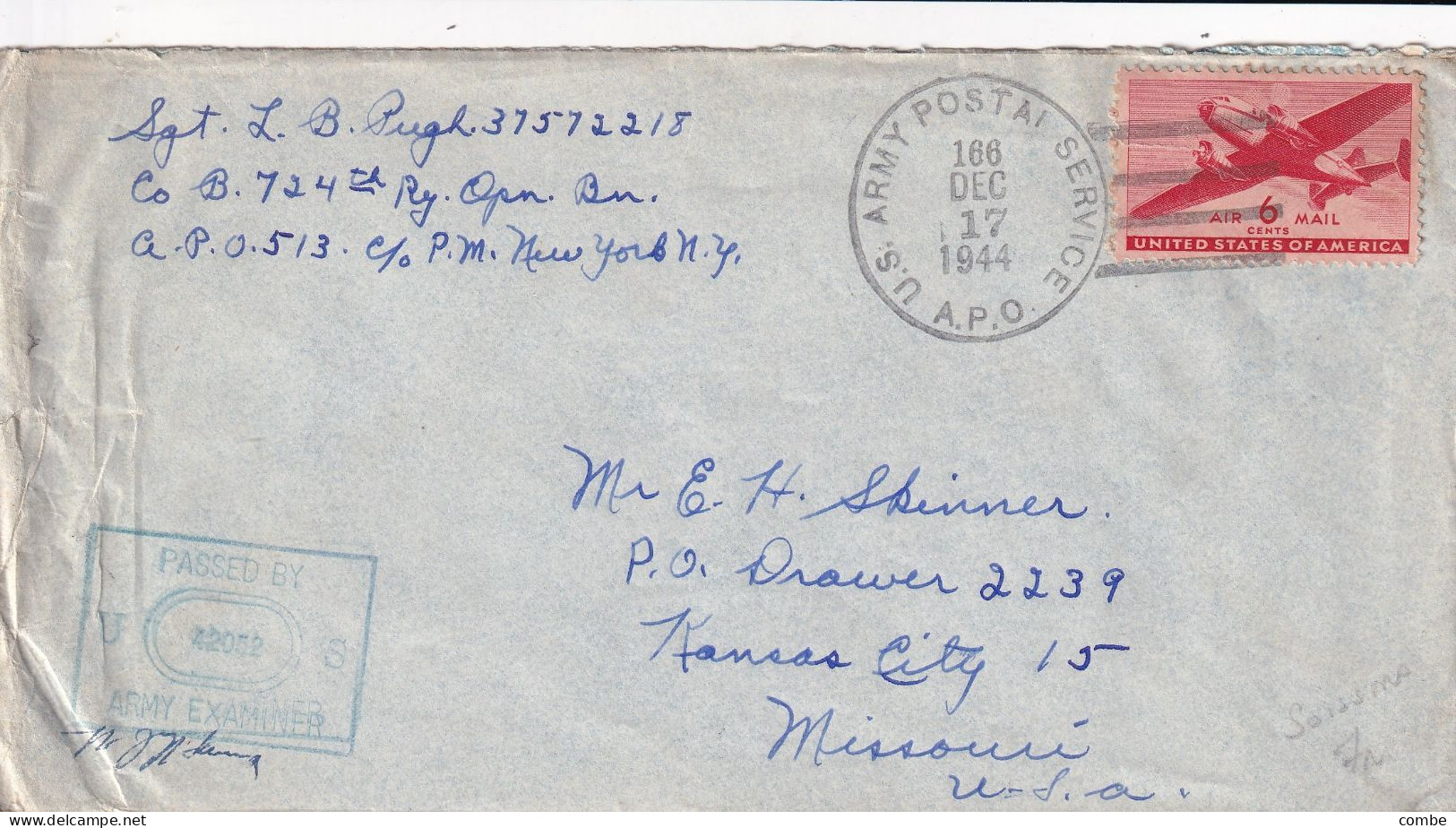 COVER. 17 DEC 1944. APO 166. SOISSONS FRANCE. PASSED BY EXAMINER. TO BALTIMORE - Cartas & Documentos