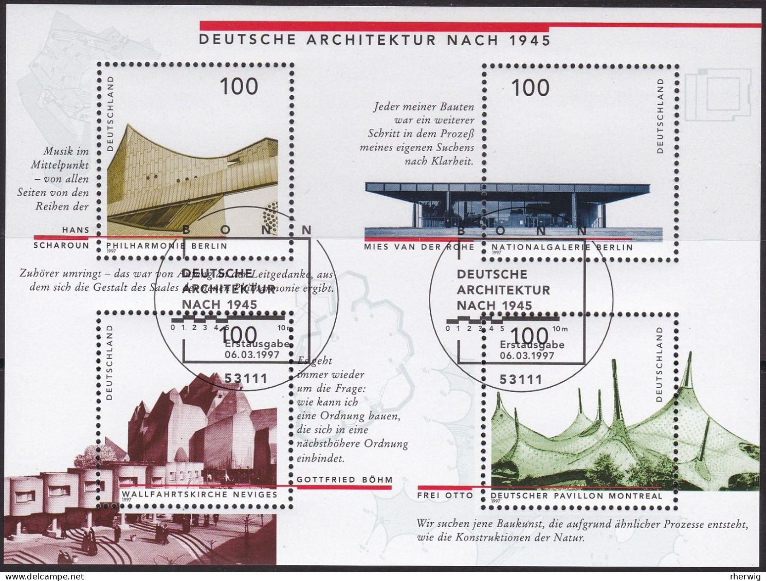 BRD, 1997, 2 X Block 37 "Deutsche Architektur Nach 1945" Je Einmal Postfrisch Und Gestempelt - Otros & Sin Clasificación