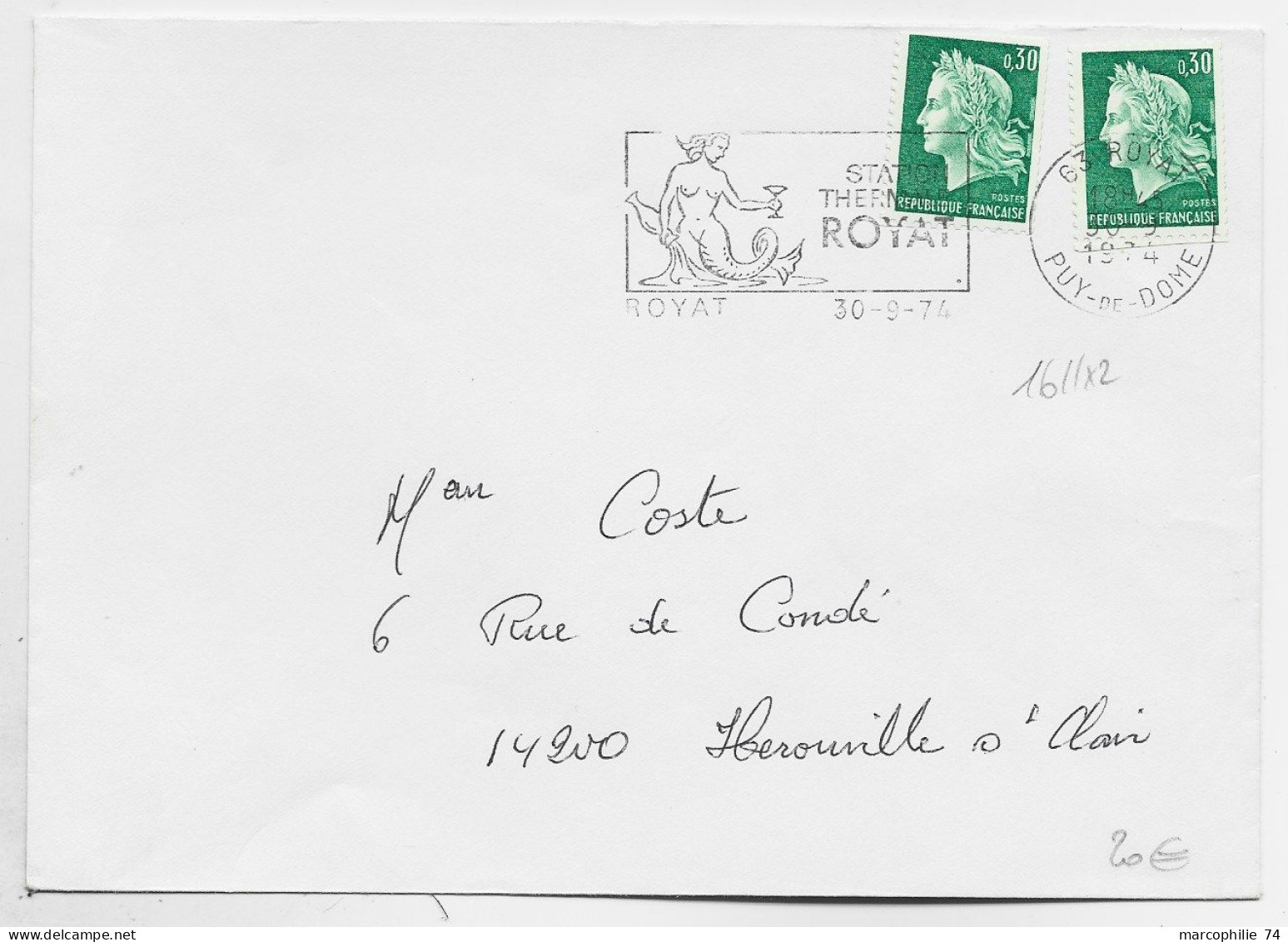 CHEFFER  30C ROULETTE X2 LETTRE MEC ROYAT PUY DE DOME 1974 - 1967-1970 Marianna Di Cheffer