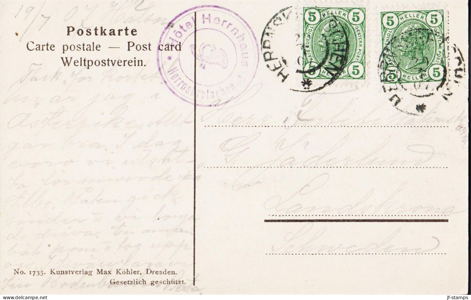 1907. ÖSTERREICH. Interesting Postkarte (Sächs. Schweiz, Gruss V. Pfaffenstein Motto: Trink M... (Michel 133) - JF545541 - Brieven En Documenten