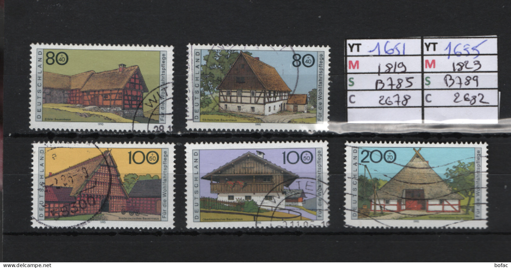 PRIX F. Obl 1651  1655 YT 1819 1823 MIC B785 B789 SCO 2678 2682 GIB Fermes Typiques 1995 75/12 - Gebraucht