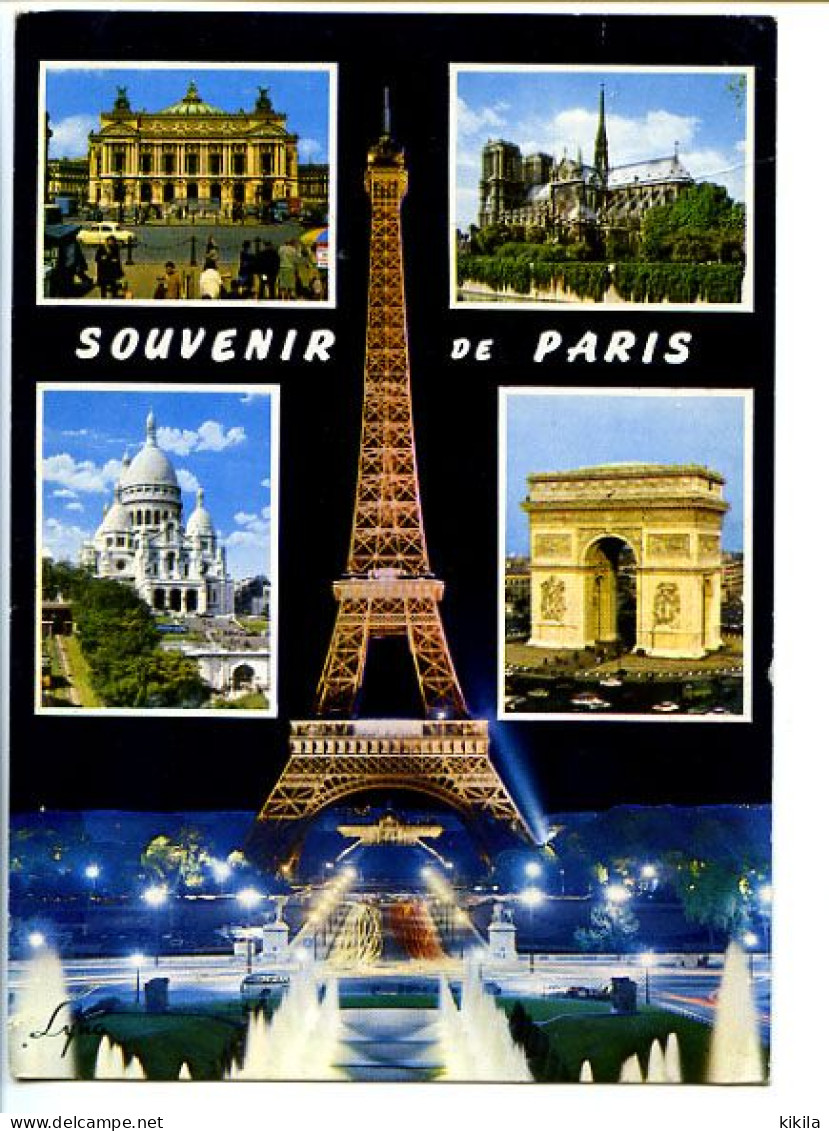 CPSM 10.5 X 15 PARIS Tour Eiffel  Notre Dame Arc DeTriomphe  Montmartre  Opéra - Multi-vues, Vues Panoramiques