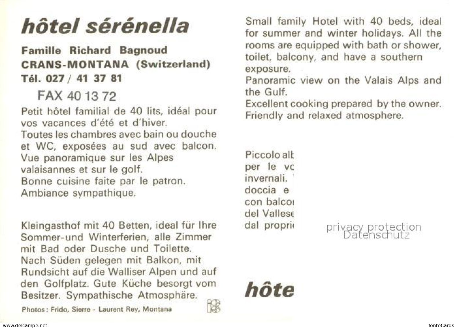 13644953 Crans-Montana Hotel Serenella Gastraeume Crans-Montana - Autres & Non Classés