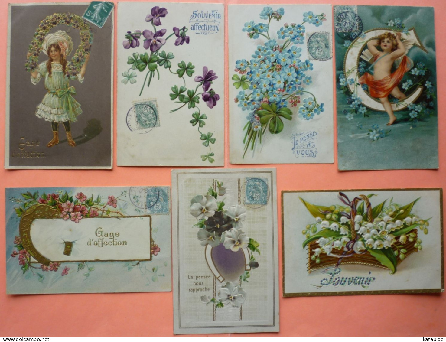 LOT DE 7 CARTES GAUFREES AFFECTION - SCANS RECTO VERSO-16 - Otros & Sin Clasificación