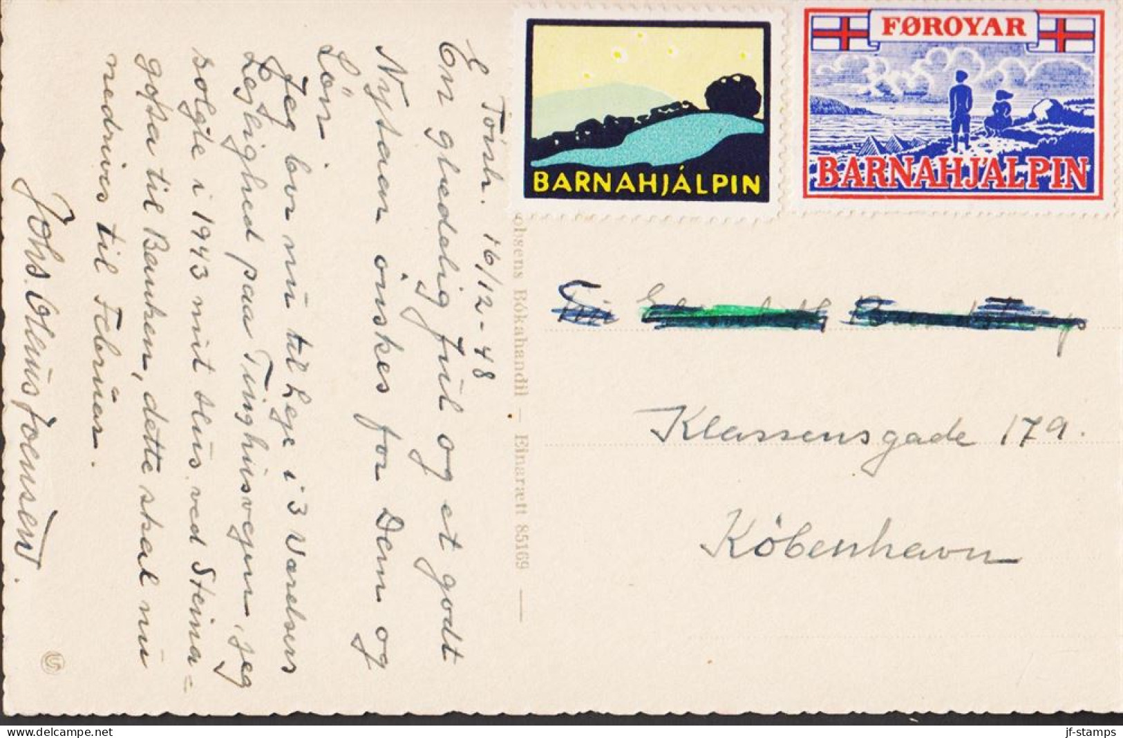 1968. FÆRØERNE. Fine Postcard (Gledilig Jól) To København With 2 Different BARNAHJALPIN Seals Not Cancelle... - JF545560 - Färöer Inseln