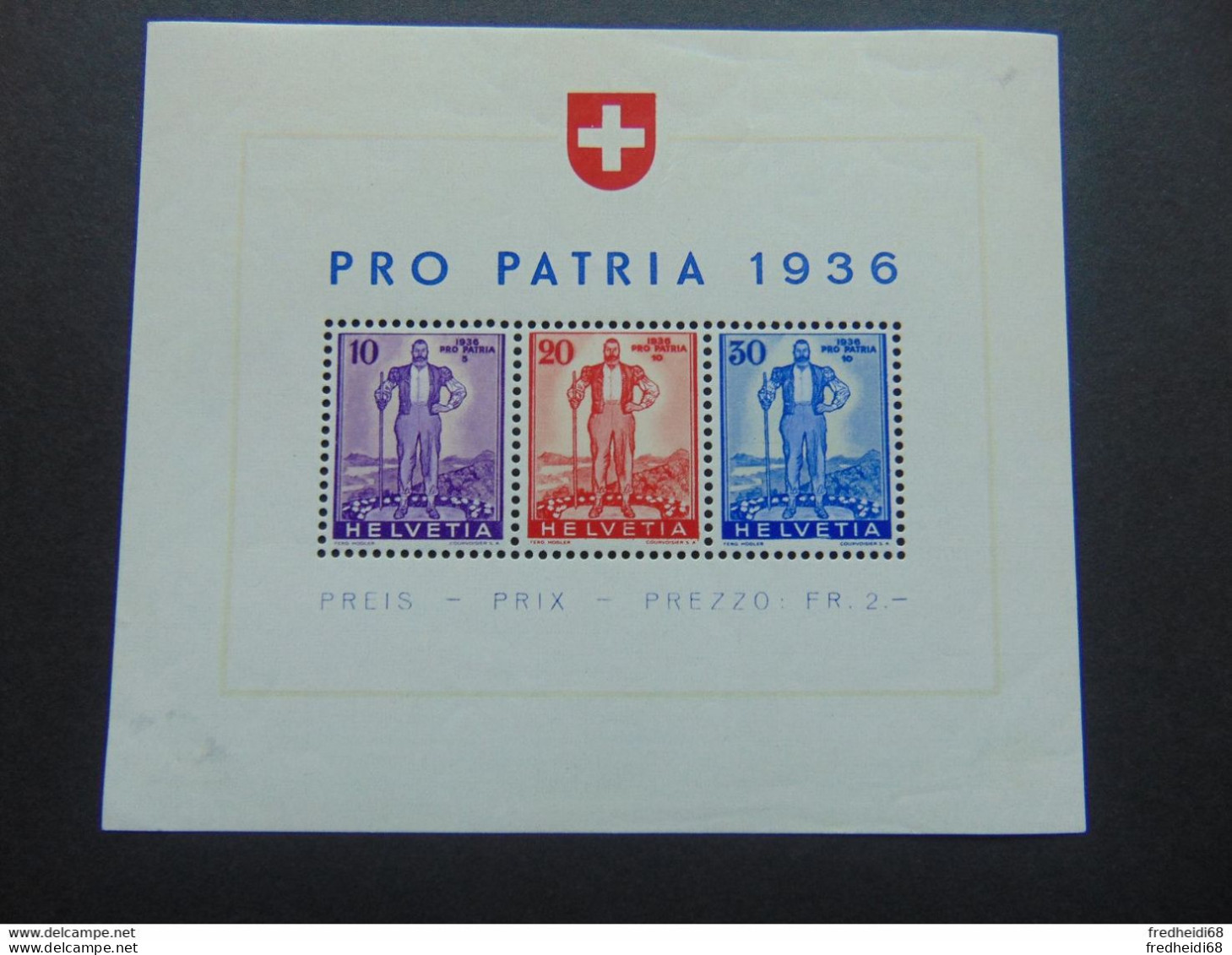 Très Beau Bloc Pro Patria 1936 Neuf N°. 2 (n°. Philex) - Bloques & Hojas