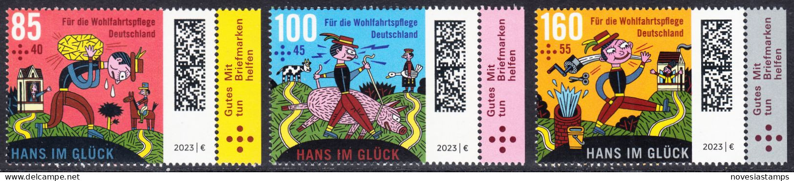 !a! GERMANY 2023 Mi. 3745-3747 MNH SET Of 3 SINGLES W/ Right Margins - Grimm Fairytales: Hans Im Glueck - Unused Stamps