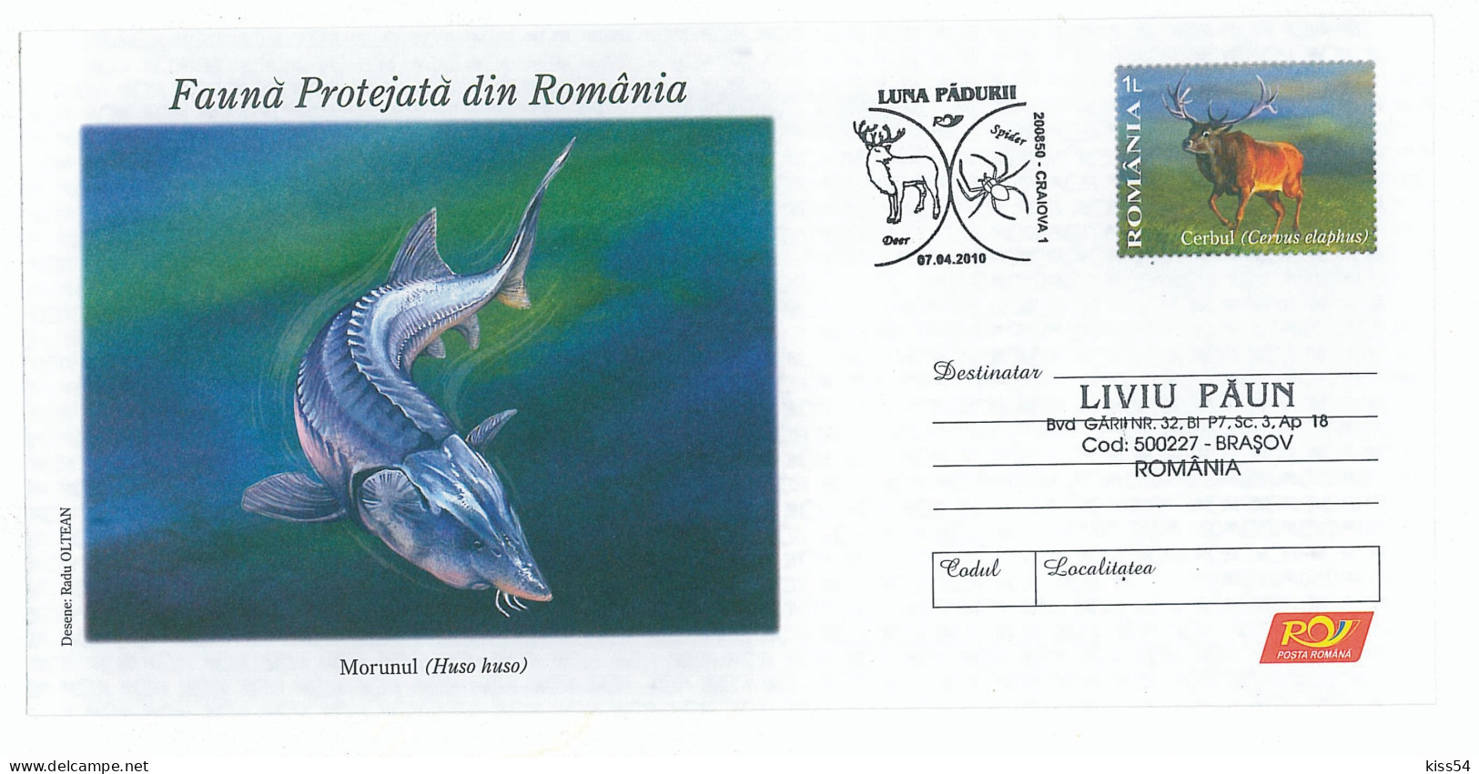 IP 2009 - 036a STURGEON, DEER, Romania - Stationery - Used - 2009 - Postal Stationery