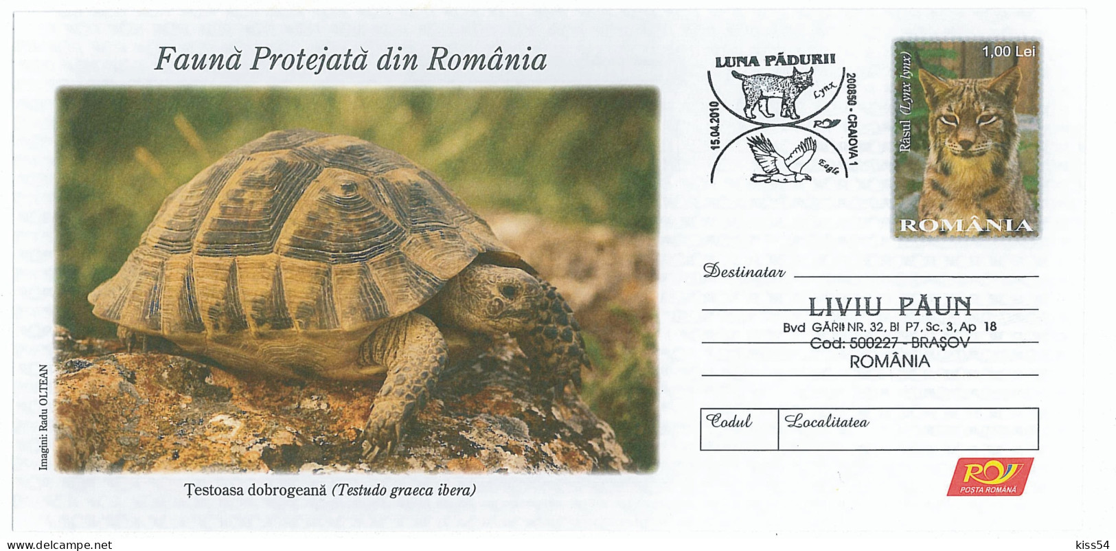 IP 2009 - 032b TURTLE & LYNX, Romania - Stationery, Special Cancellation - Used - 2009 - Postal Stationery