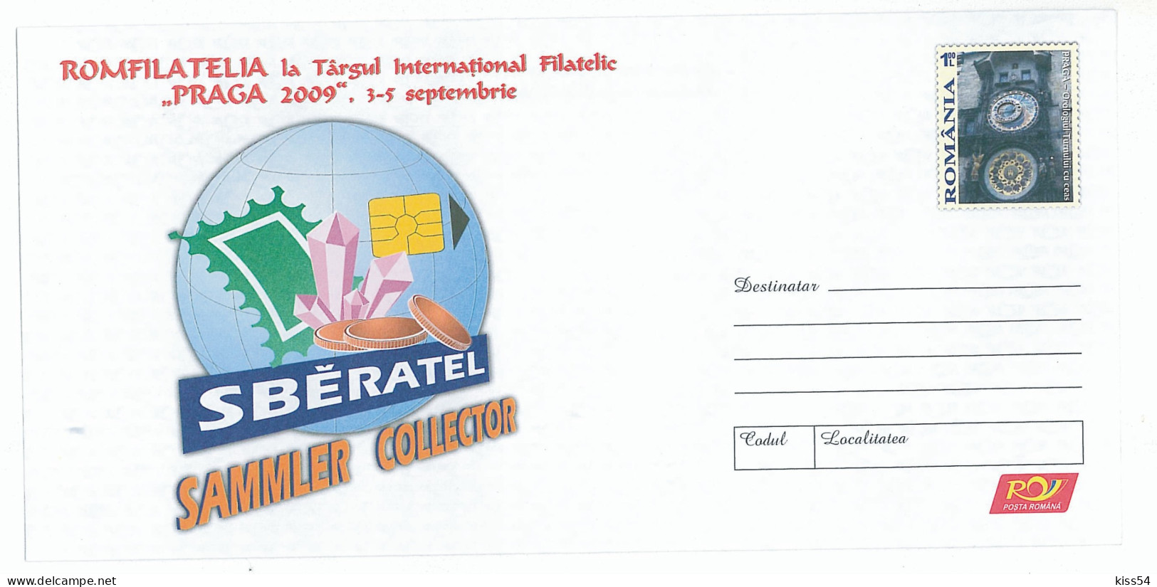 IP 2009 - 37 PRAGA. International Philatelic Fair, Coins, Minerals, Watches, Romania - Stationery - Unused - 2009 - Enteros Postales