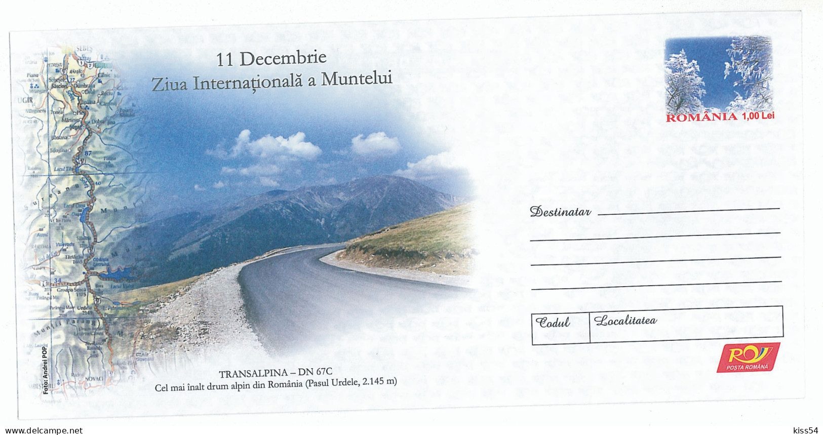 IP 2009 - 52 International Day Of The Mountain, MAP, Romania - Stationery - Unused - 2009 - Postal Stationery
