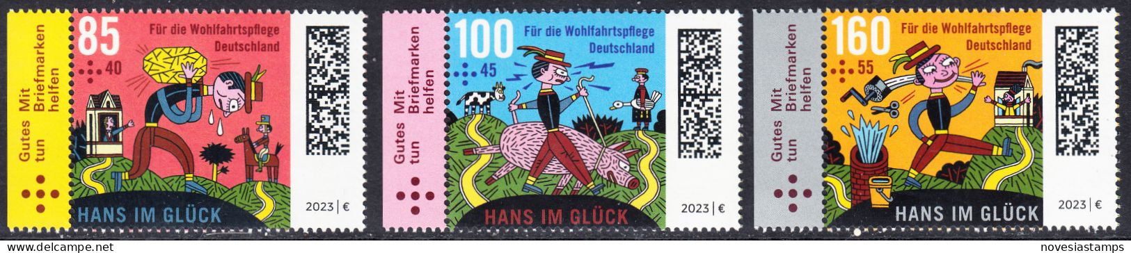 !a! GERMANY 2023 Mi. 3745-3747 MNH SET Of 3 SINGLES W/ Left Margins - Grimm Fairytales: Hans Im Glueck - Ungebraucht