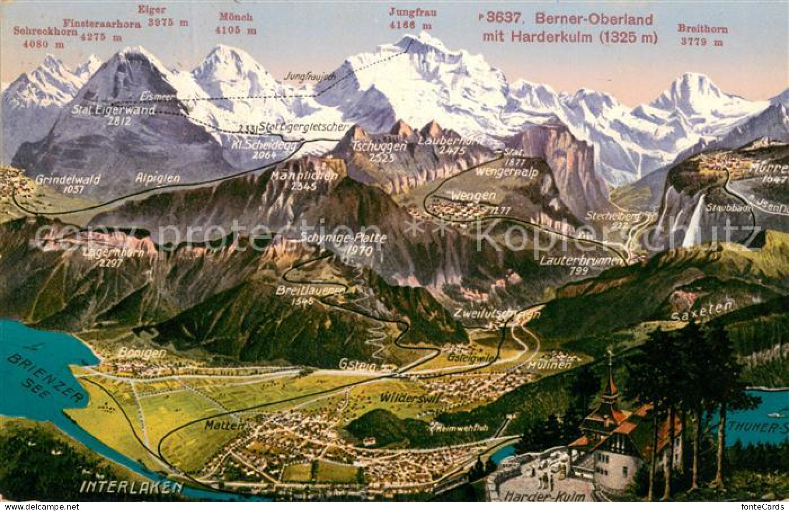 13639014 Interlaken BE Berner Oberland Mit Harderkulm Panoramakarte Interlaken B - Sonstige & Ohne Zuordnung