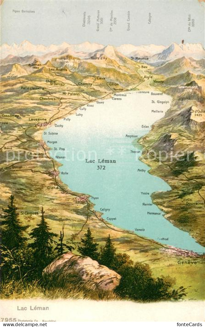 13637594 Lac Leman Genfersee Panoramakarte Lac Leman Genfersee - Altri & Non Classificati