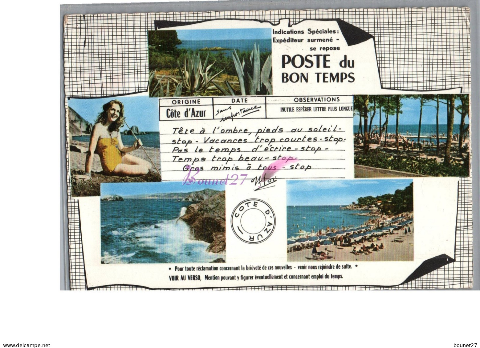 LA COTE D'AZUR - Poste De Bon Temps Pin Up Femme Sur La Plage Rocher Mer Cactus  - Provence-Alpes-Côte D'Azur