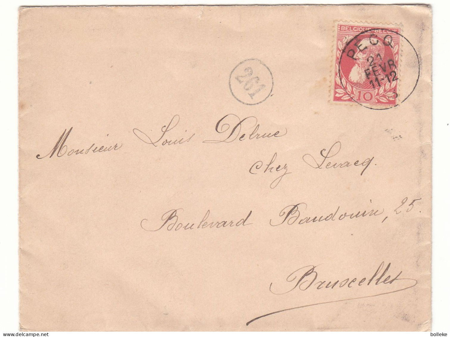 Belgique - Lettre De 1908 ? - Grosse Barbe - Oblit Pecq - Exp Vers Bruxelles - Cachet Du Facteur - - 1905 Grove Baard