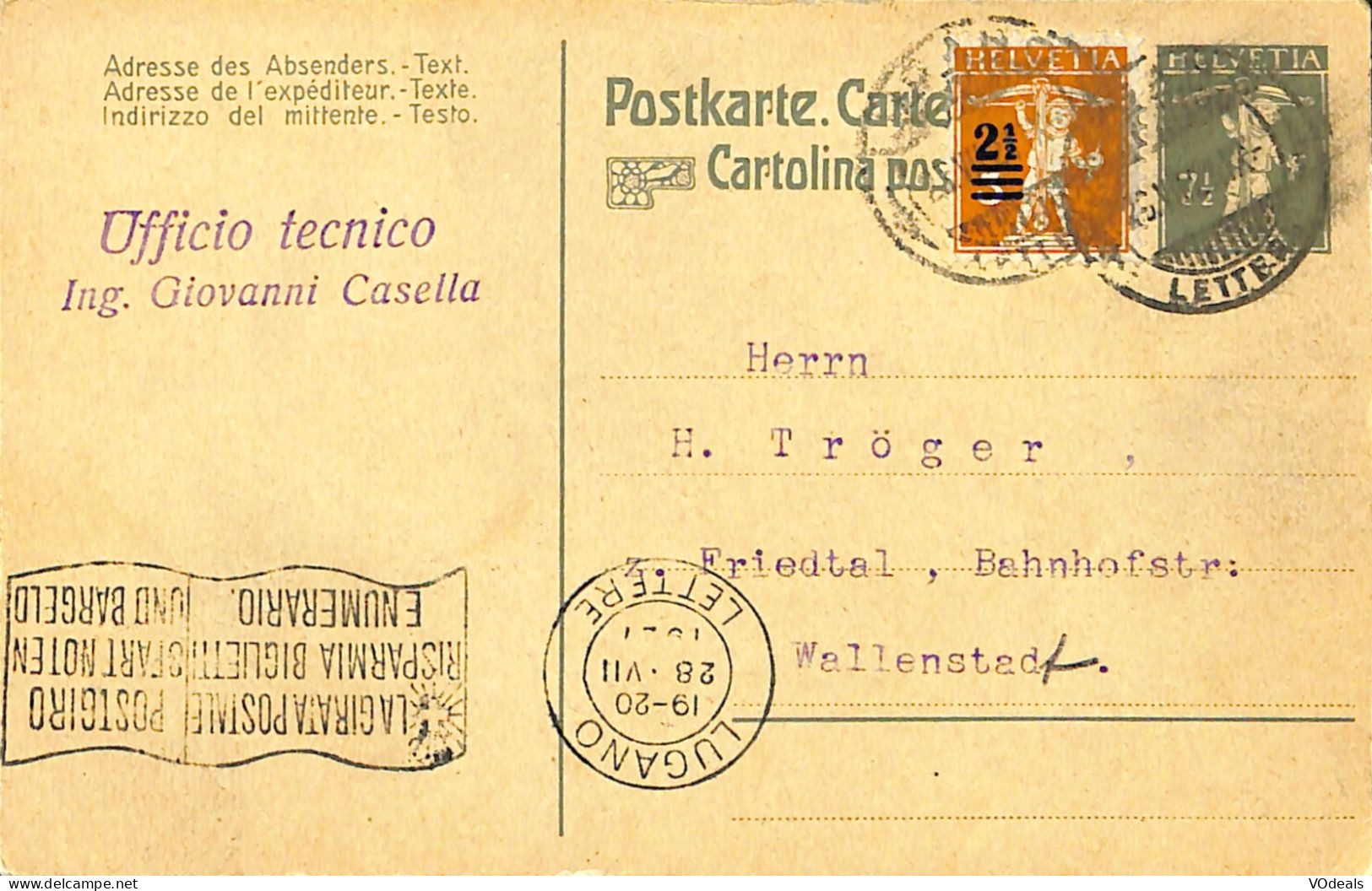 Italie - Carte Postale - Entier Postal -  Poste Italiane - Lugano-Wallenstad- 1921 - Ohne Zuordnung