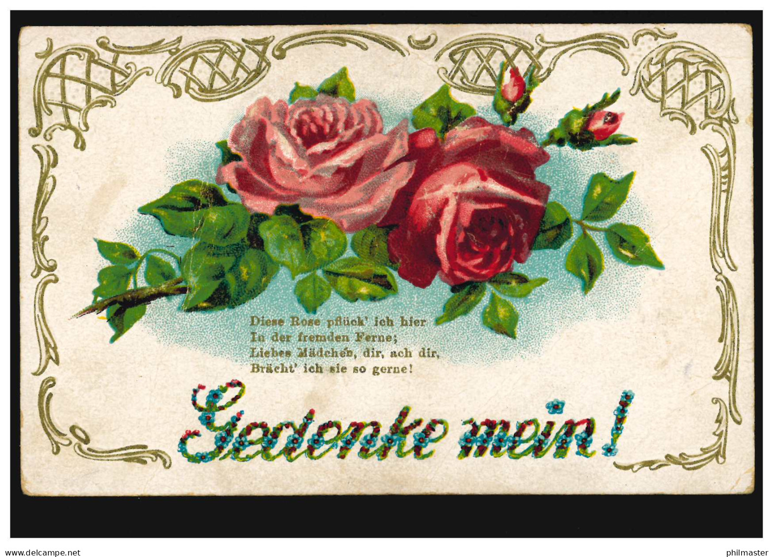 Prägekarte Gedenke Mein - Rote Rosen, Feldpost 28.12.1917 BS Rekruten-Depot - Non Classés