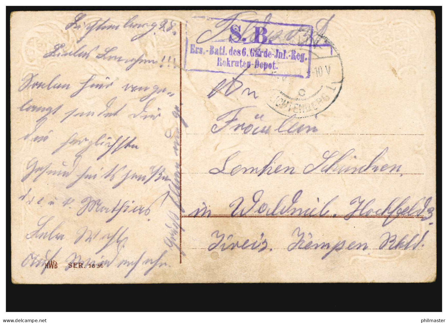 Prägekarte Gedenke Mein - Rote Rosen, Feldpost 28.12.1917 BS Rekruten-Depot - Non Classés