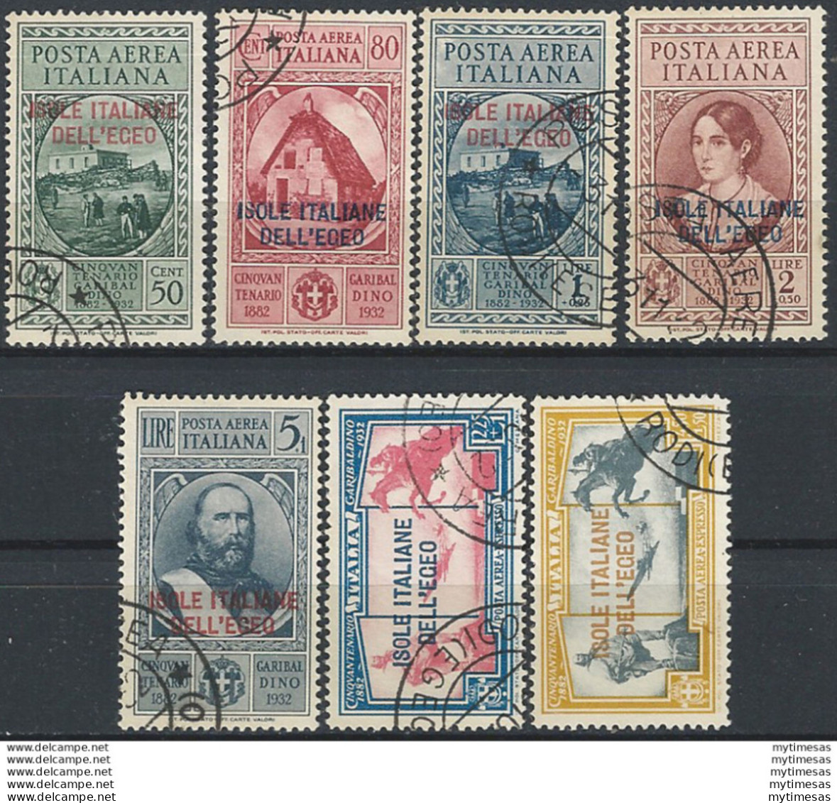 1932 Egeo Garibaldi Posta Aerea 7v. Canceled Sassone N. 14/20 - Andere & Zonder Classificatie