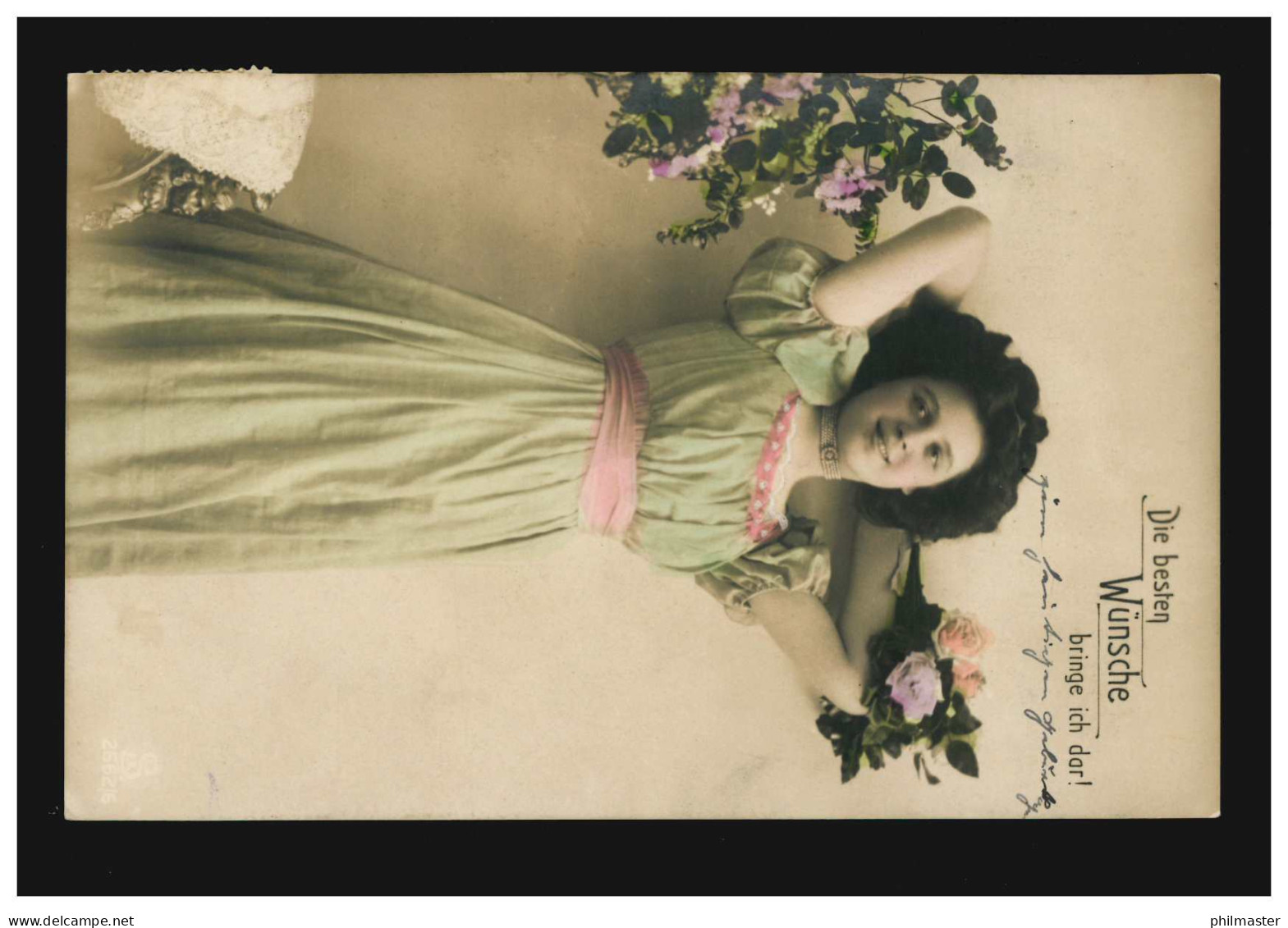 Mode-AK Frau Im Grünen Kleid Mit Rosen, HASBERGEN 2.7.1918 - Moda