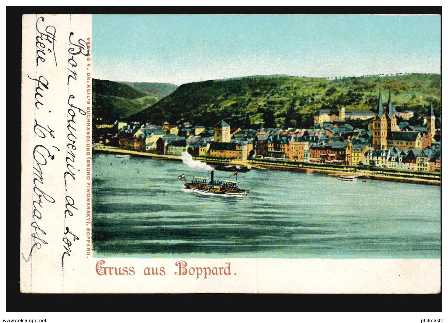 AK Gruss Aus Boppard - Panorama Mit Rhein Und Dampfer, Beschriftet 1919 - Autres & Non Classés