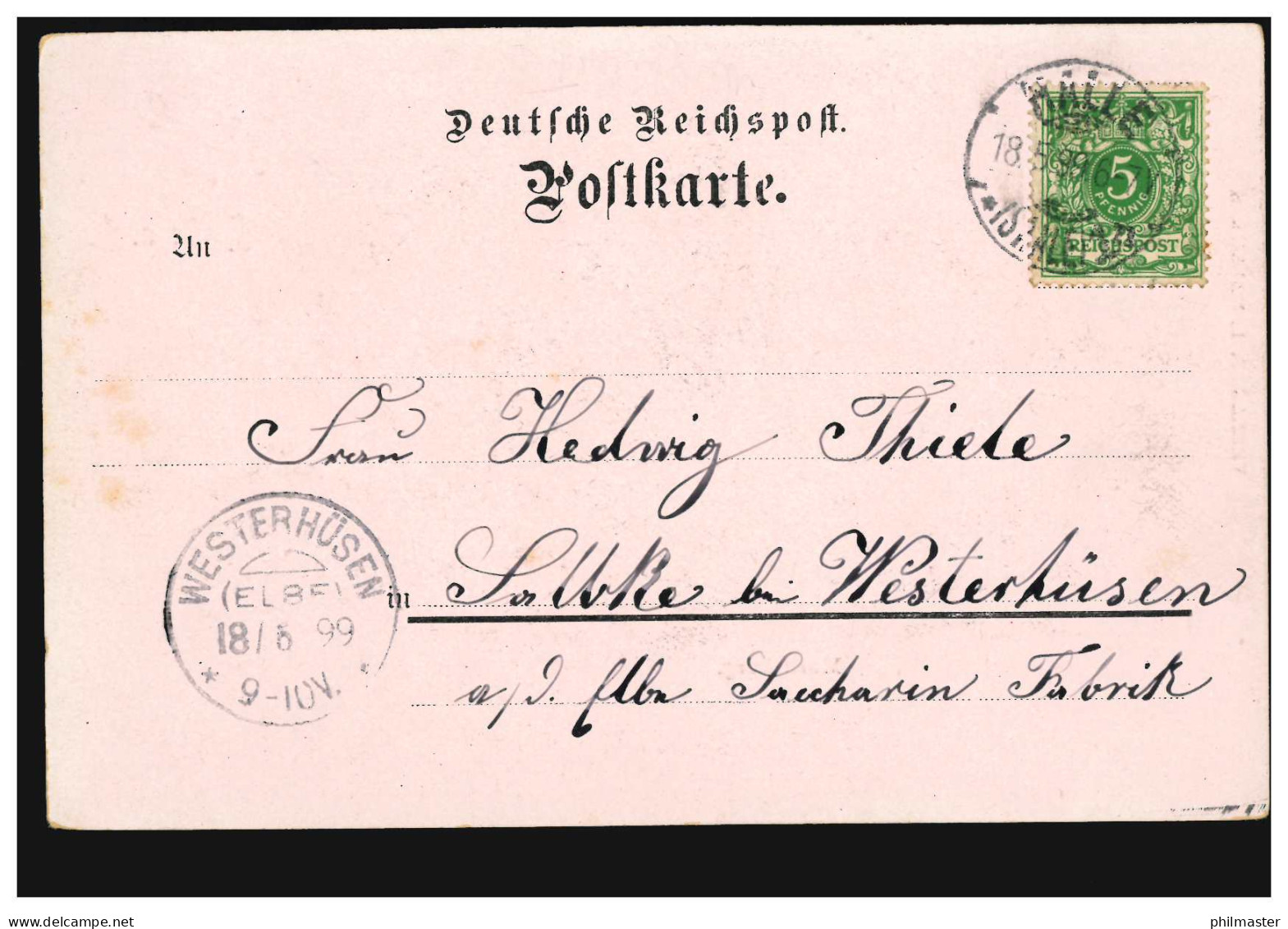 AK Gruß Aus Halle/Saale: Moritzburg, 18.5.1899 Nach WESTERHÜSEN (ELBE) 28.6.99 - Sonstige & Ohne Zuordnung