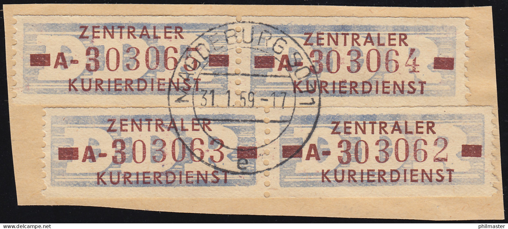 20-AI ZKD-Dienstpost 10 Pf: Vierfach Auf Briefstück MAGDEBURG SO 11 - 31.1.59 - Brieven En Documenten