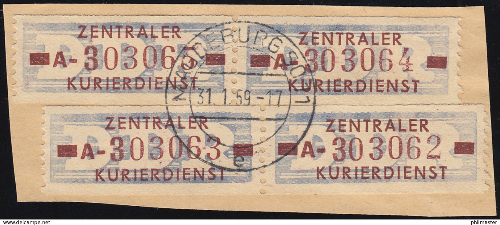 20-AI ZKD-Dienstpost 10 Pf: Vierfach Auf Briefstück MAGDEBURG SO 11 - 31.1.59 - Storia Postale