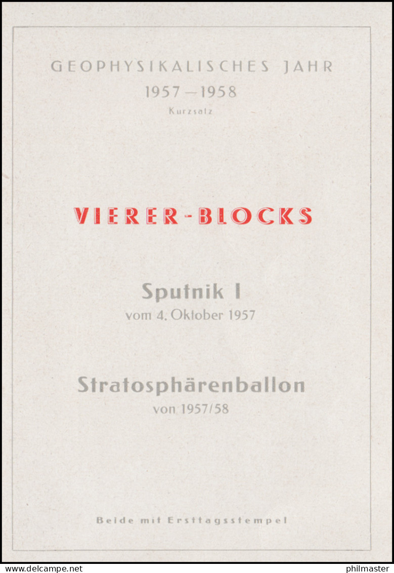 Geophysikalisches Jahr Vierer-Block Sputnik / Stratosphärenballon Je Mit ESSt - Klimaat & Meteorologie