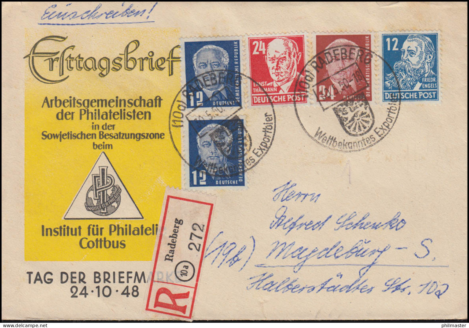 216+220 Engels+Thälmann Mit 251+252 Pieck Als MiF R-Brief SSt RADEBERG 30.5.50 - Sonstige & Ohne Zuordnung