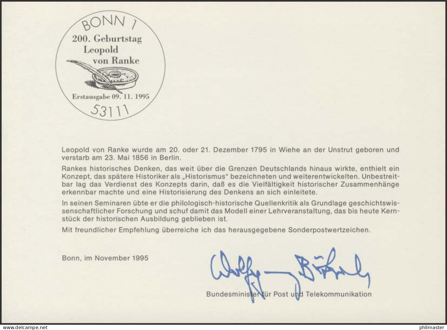 MinKa 35/1995 Leopold Von Ranke, Historiker - Autres & Non Classés