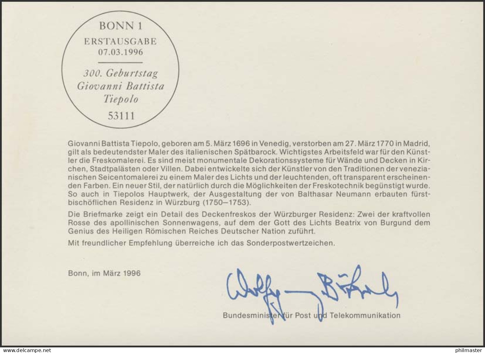 MinKa 08/1996 Giovanni Battista Tiepolo, Maler - Andere & Zonder Classificatie