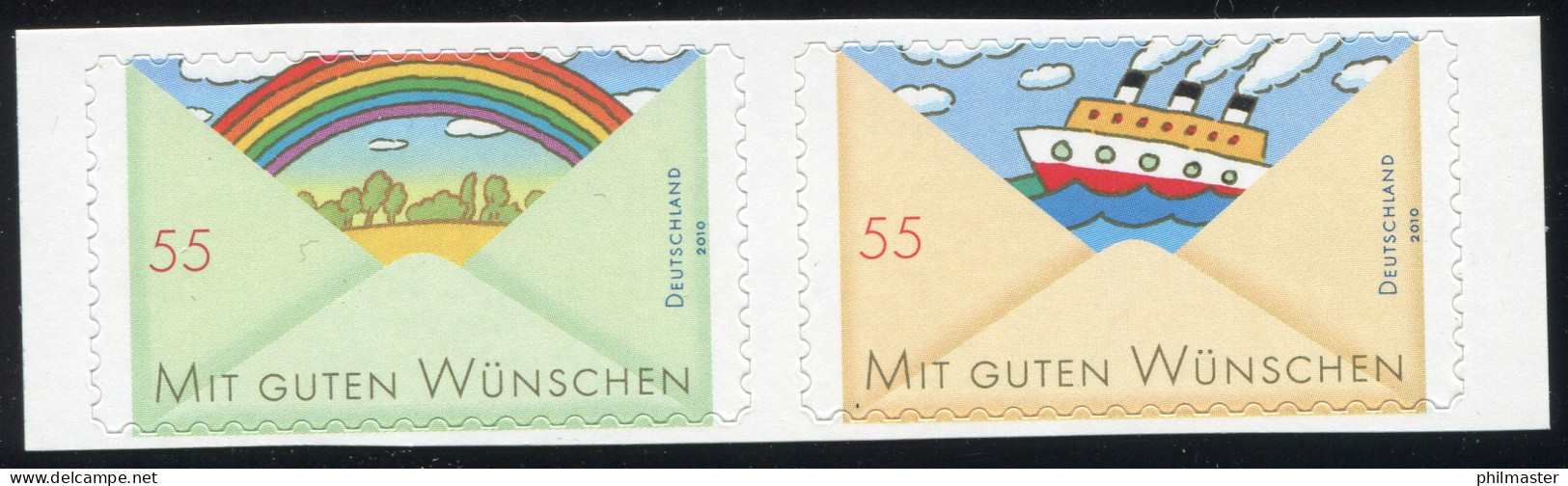 2848-2849 Grußmarken Regenbogen & Schiff Aus Folienblatt 13 Waagerechtes Paar ** - Neufs