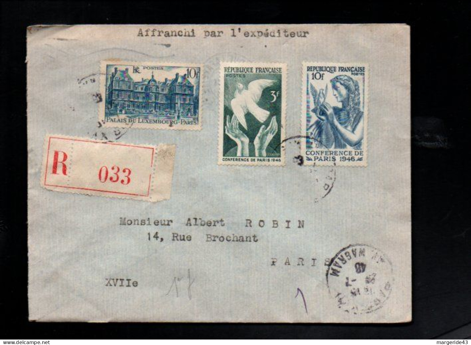 AFFRANCHISSEMENT COMPOSE SUR LETTRERECOMMANDEE DE PARIS 1946 - Tariffe Postali