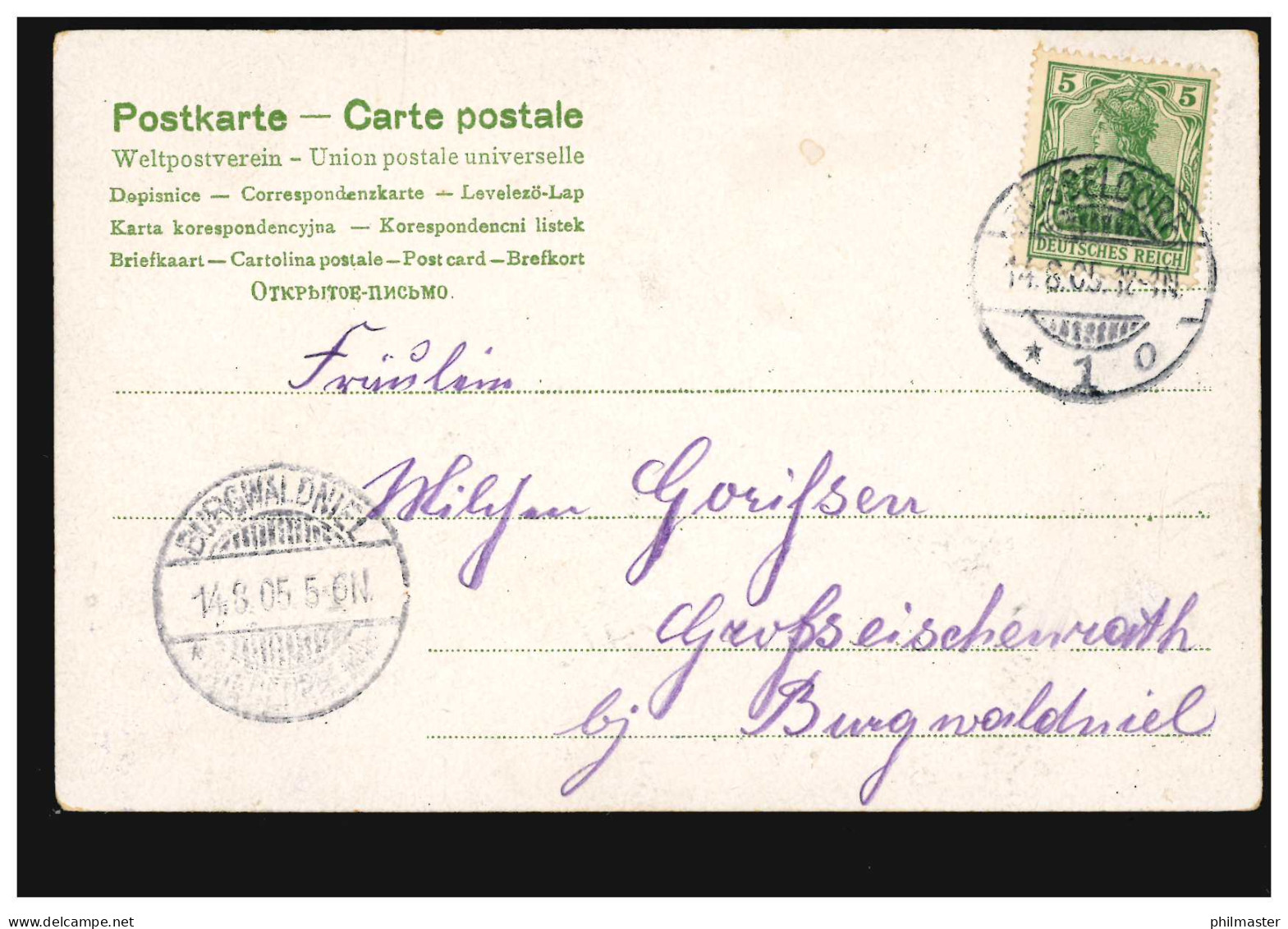 Blumen-AK Girlande Um Einen Brief DÜSSELDORF 14.8.1905 Nach BURGWALDNIEL 14.8.05 - Other & Unclassified