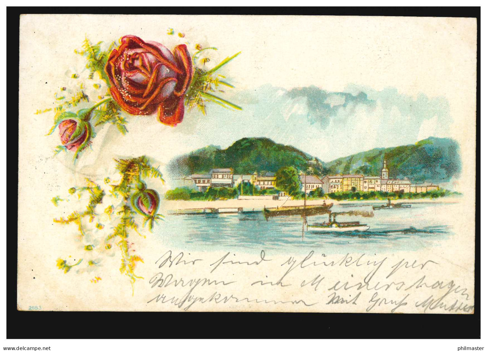 Blumen-AK Rose / Hafenlandschaft, GNARRENBURG 8.4.1901 Nach VEGESACK 9.4.01 - Sonstige & Ohne Zuordnung