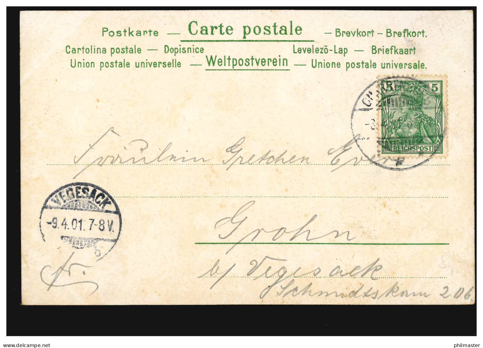 Blumen-AK Rose / Hafenlandschaft, GNARRENBURG 8.4.1901 Nach VEGESACK 9.4.01 - Otros & Sin Clasificación