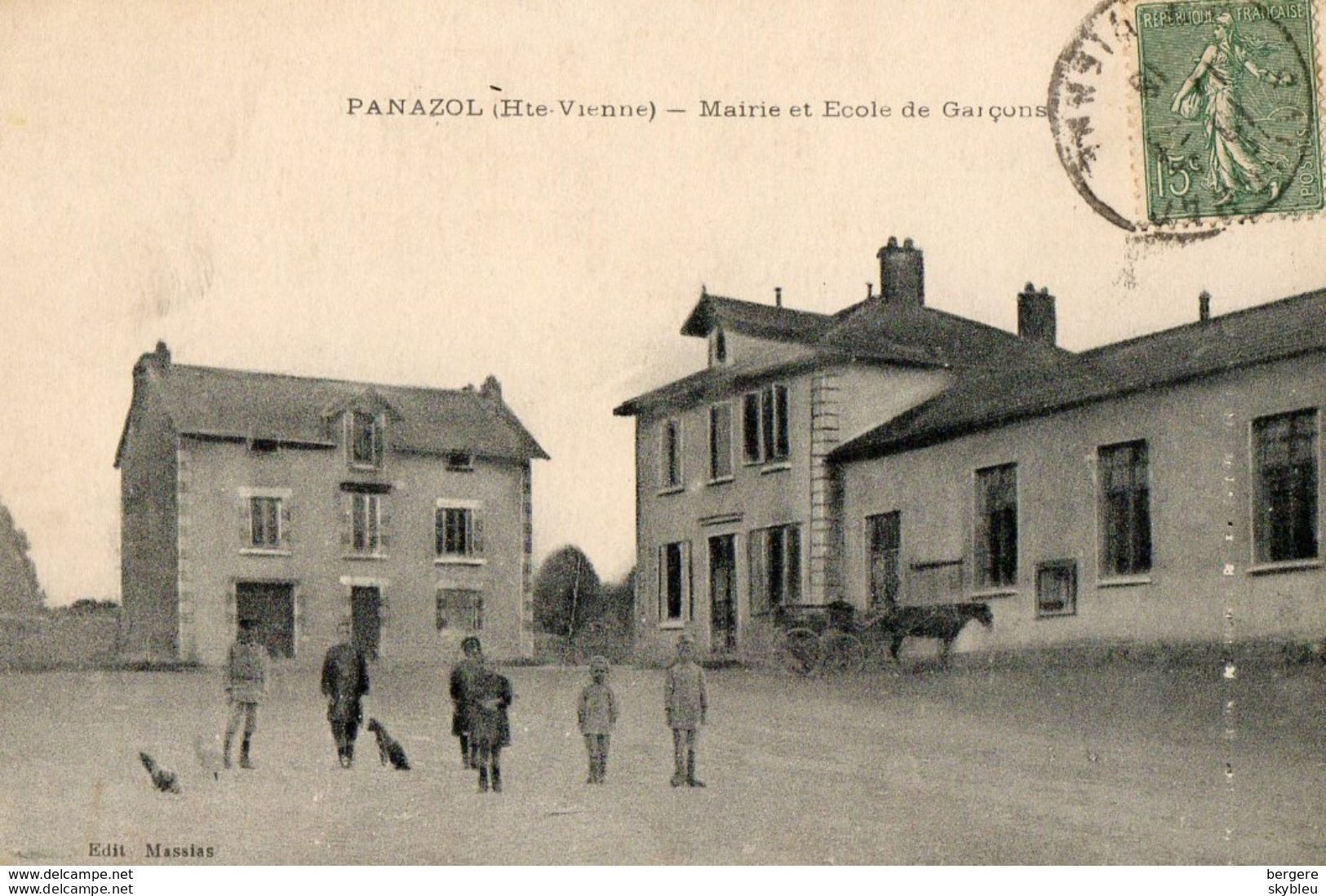 87. CPA - PANAZOL - Mairie Et école De Garçons -  Attelage - 1919 - - Panazol