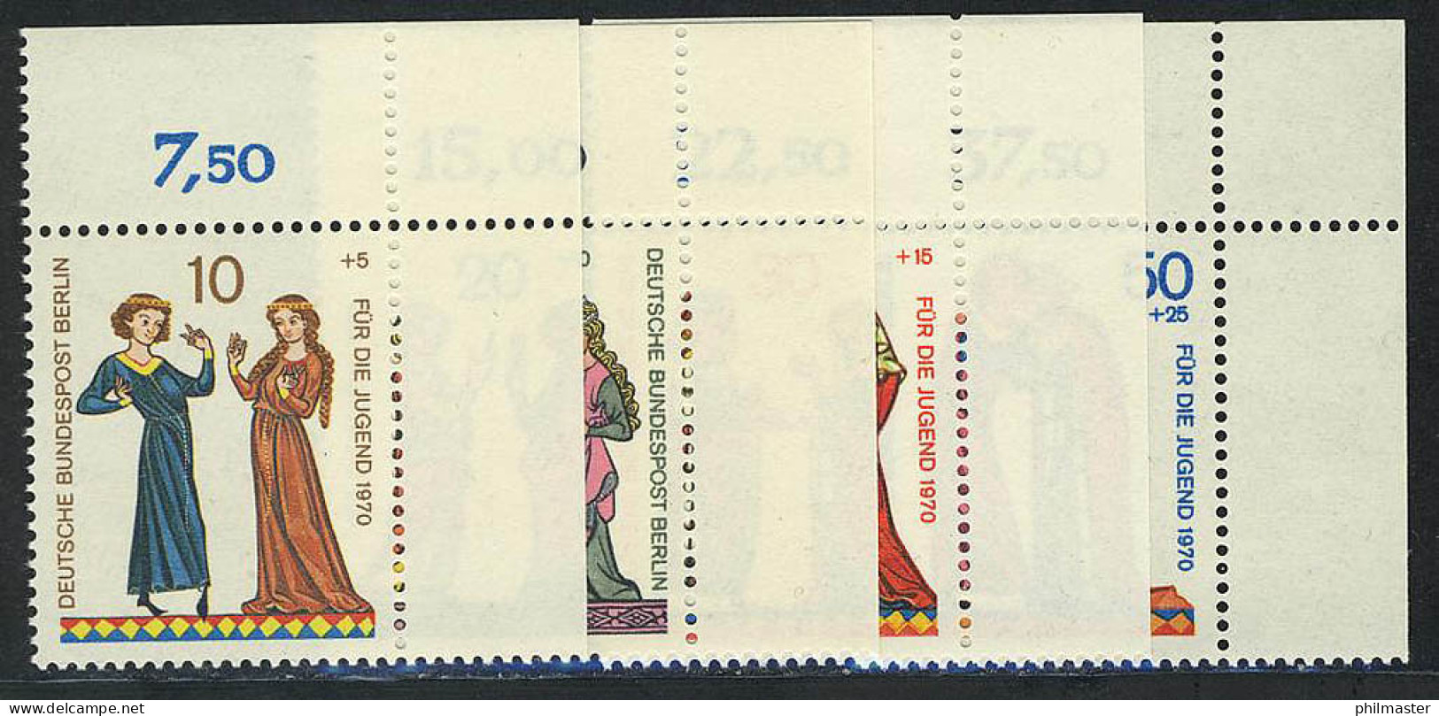 354-357 Jugend Minnesänger 1970, Ecke O.r. Satz ** - Unused Stamps