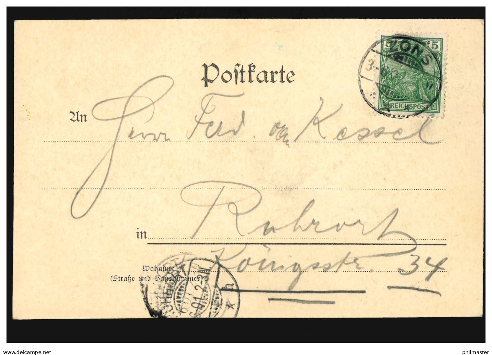 AK Gruss Aus Benrath Kgl. Schloss Mit Blumengarten, ZONS 3.6.1901 Nach Ruhrort - Sonstige & Ohne Zuordnung