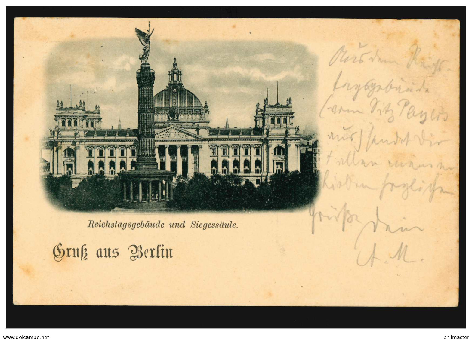 AK Gruss Aus Berlin Reichstagsgebäude Und Siegessäule, POTSDAM 1.10.1897 - Sonstige & Ohne Zuordnung
